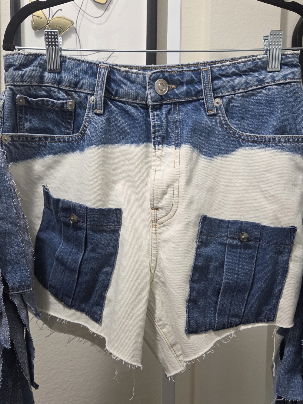 Denim Patchwork Fringe Shorts Blue/White - Picture 5 of 5